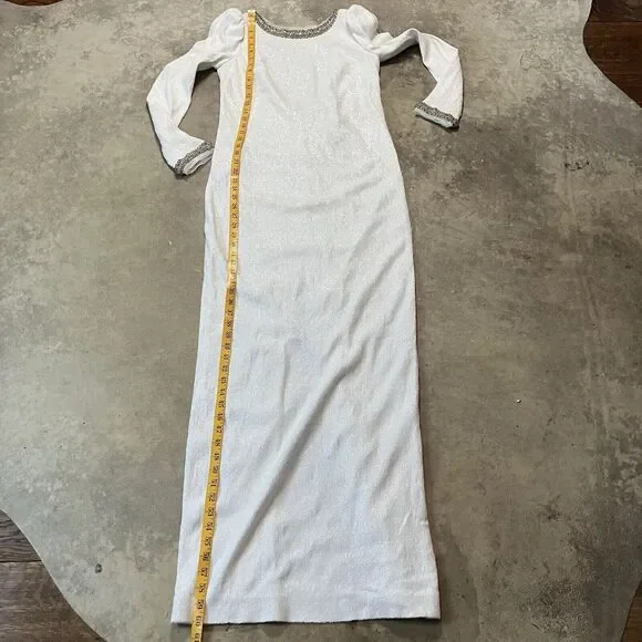 Rachel Zoe Dress Womens 4 White Sequin Maxi Gown Open Back Embellished Outline‎